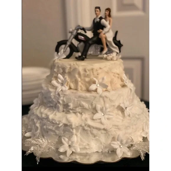 New Motorcycle Bride & Groom Wedding Cake Topper Just Married